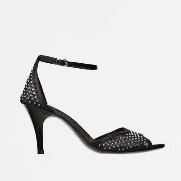Zara Black RHINESTONE HEELED SANDALS LIMITED EDITION - Picture 2 of 13